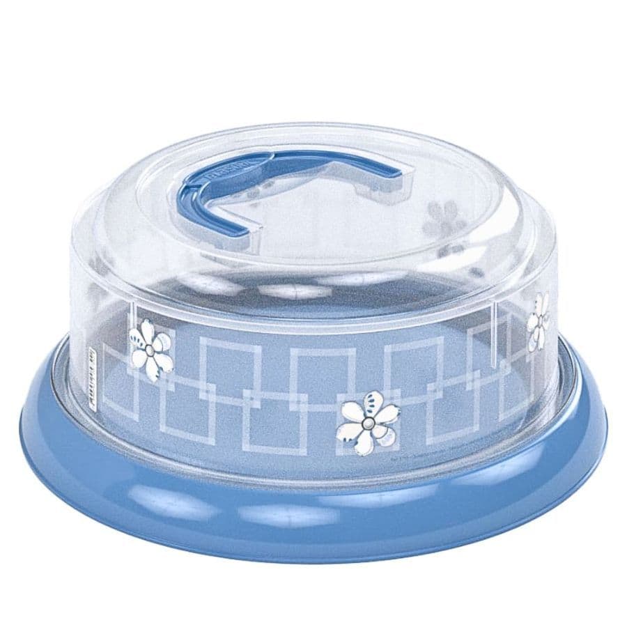 Queijeira Redonda com Tampa, Rosca e Alça Decorado Flores azul plasútill