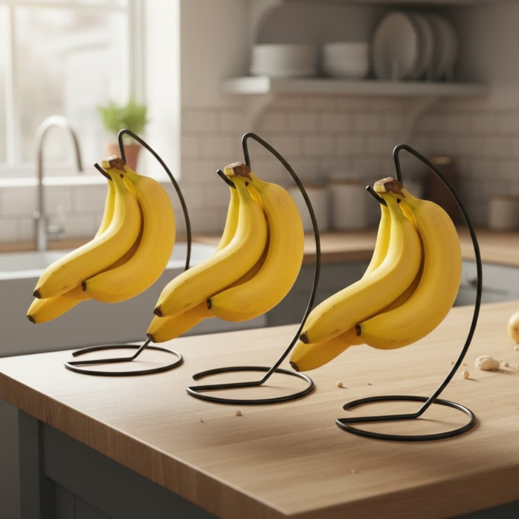 Trio de Fruteiras Suportes Gancho de Pendurar Bananas Em Aço Organizador Mesa Decoração Cozinha