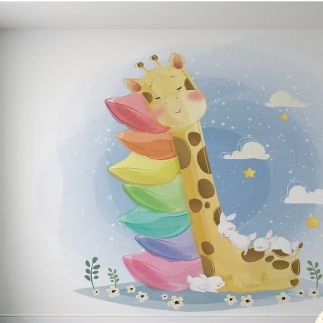 Papel de Parede Fofo Quarto de Menina Girafa M² ADESIVO PAREDE TODA + Nome