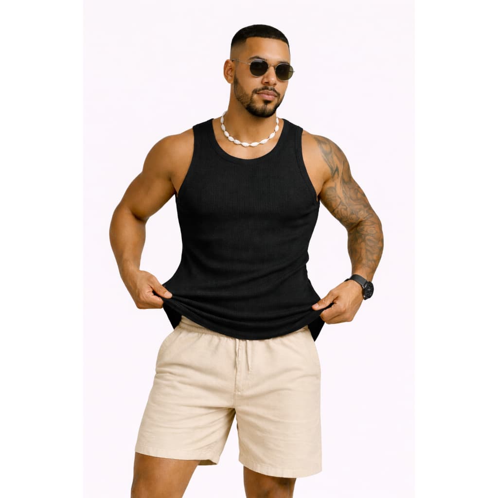Regata Masculina Americana Ribana Canelada Slim Justa ao Corpo