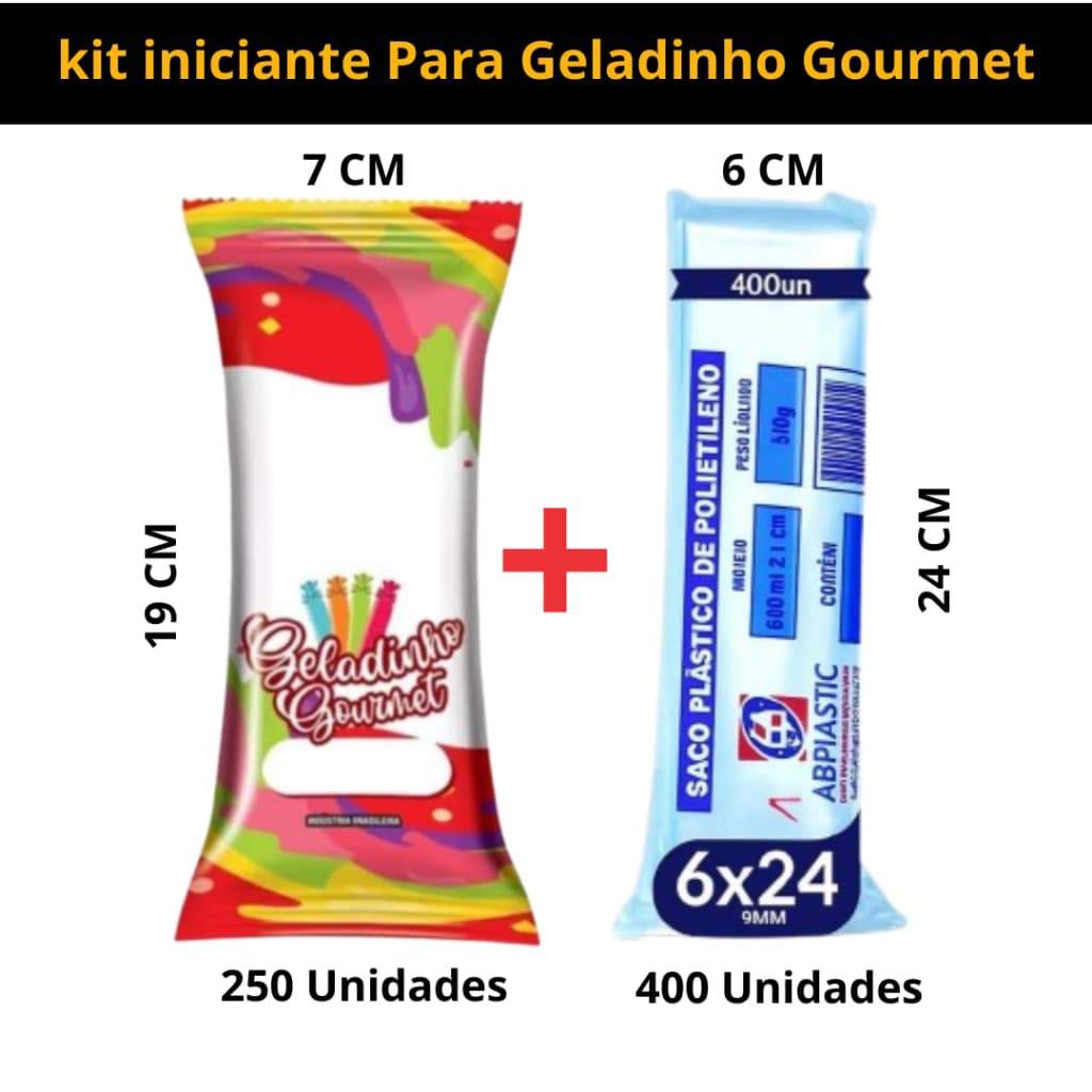 kit Saquinhos 6x24 + Embalagem Higiênica bopp para geladinho gourmet sacolé juju dindin chup-chup vermelho 7x19