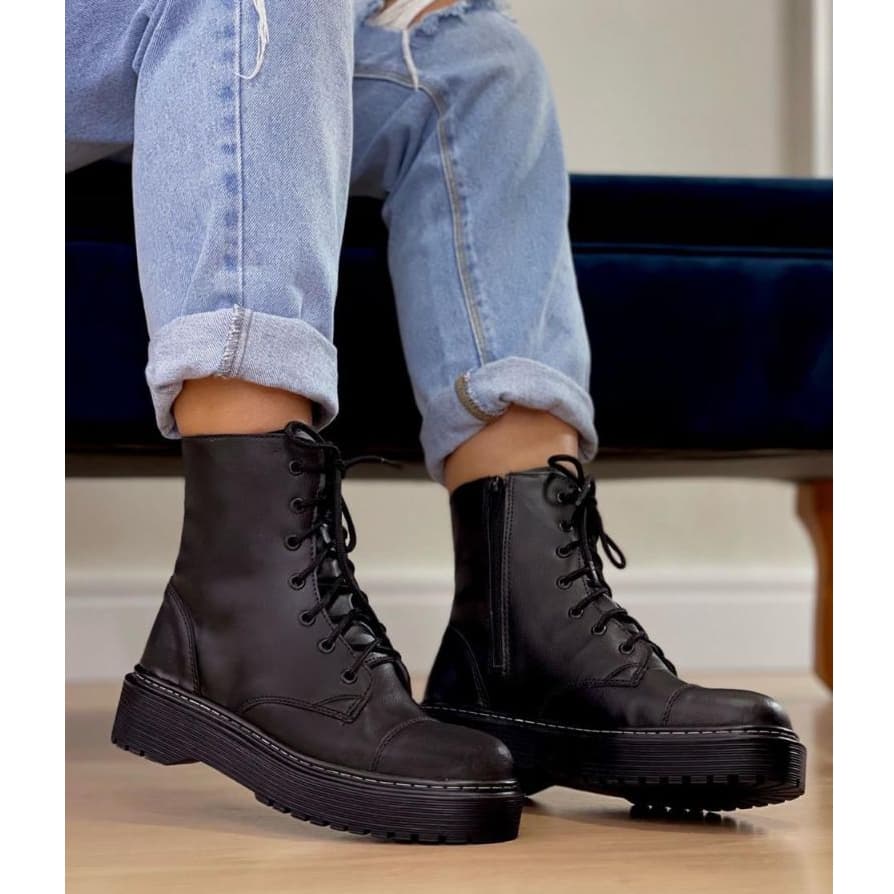Bota Coturno Feminina Tratorada Blogueira Inverno Casual