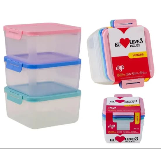 Potes Tóquio 900ml Dup Tampa Hermético com Trava BPA FREE Marmita Vasilha Freezer Micro-ondas