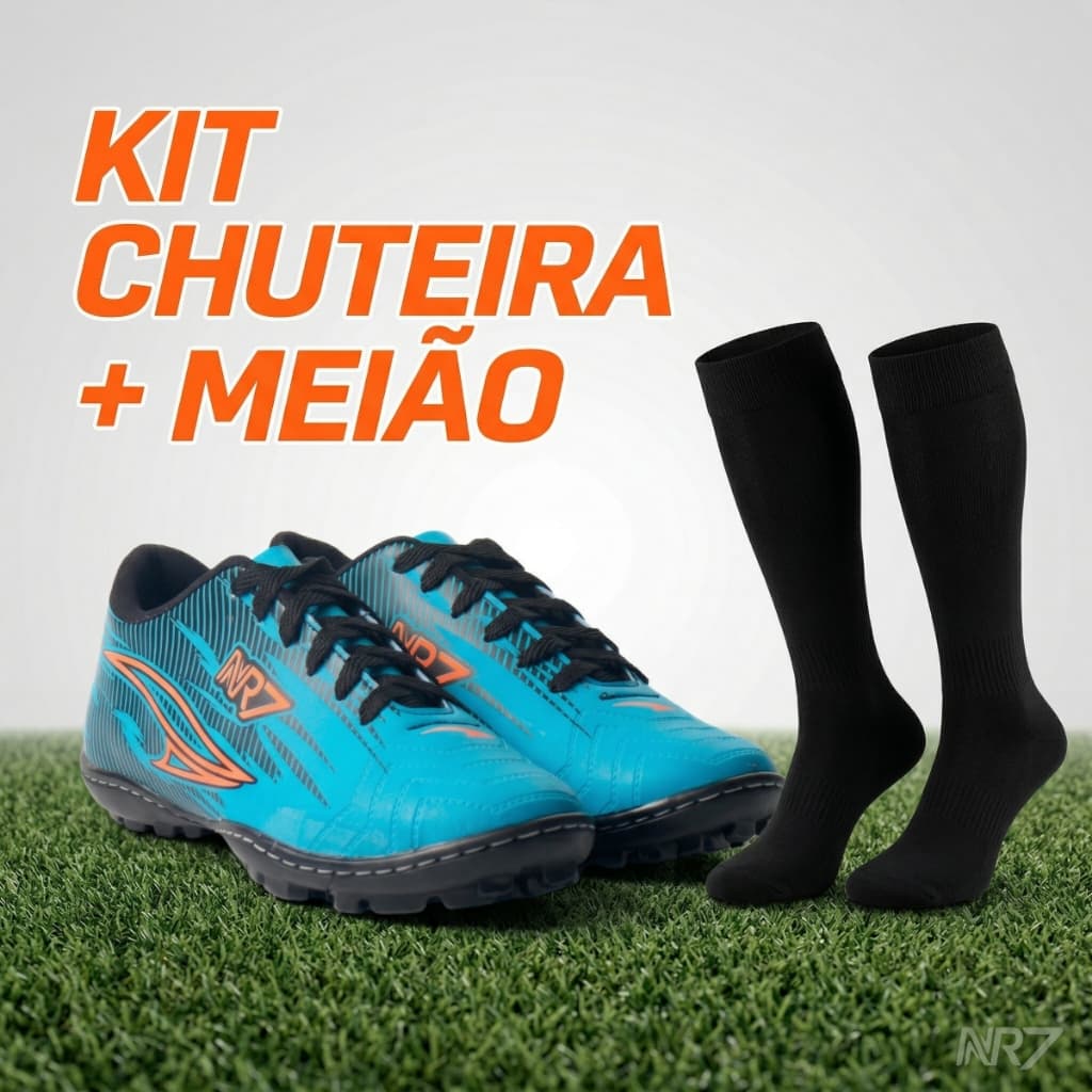 Kit Chuteira Society Masculina Costurada Meiao Esportivo Grama Sintetica Lancamento