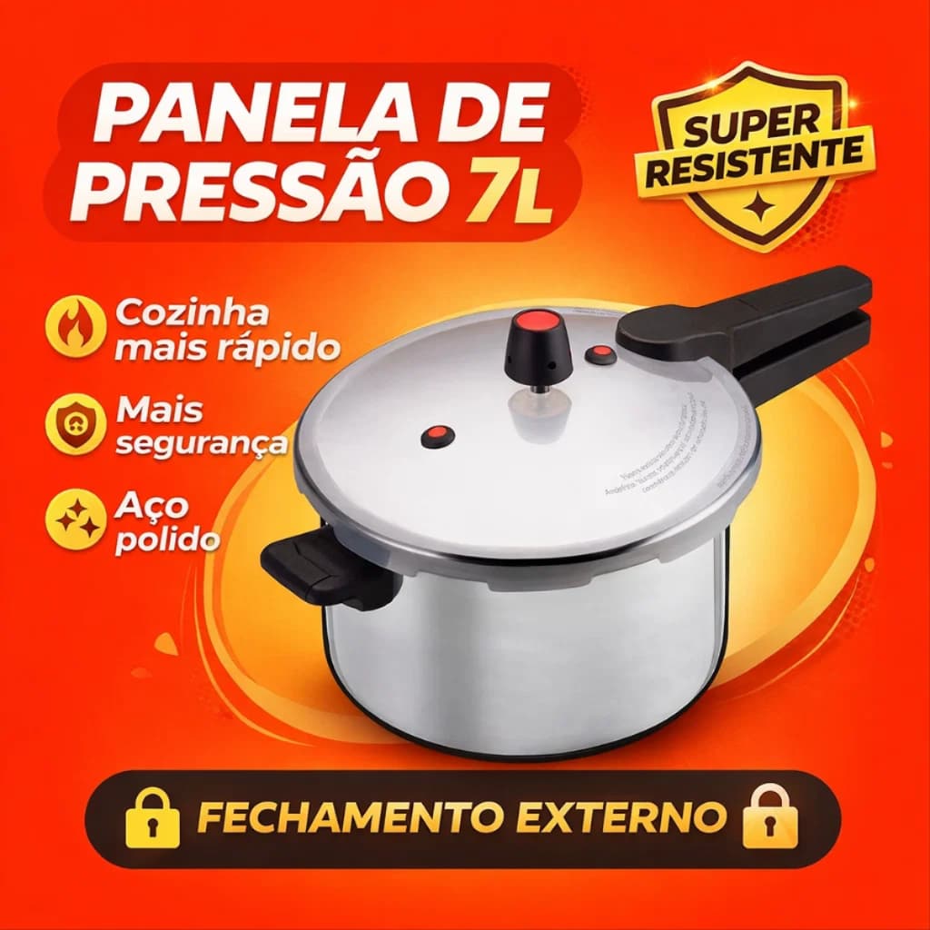 Panela de Pressão 7 Litros Fechamento Externo Polida Aluminio Antiaderente Feijao Feijoada Alta Seguranca