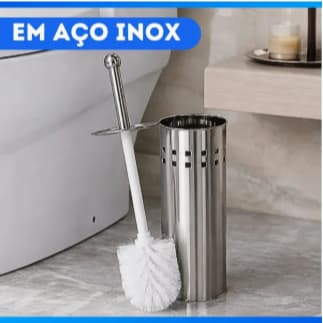 Escova Sanitária em Aço Inox com Suporte – Material Resistente à Corrosão Kit com 1 escova e uma cúpula higiênica
