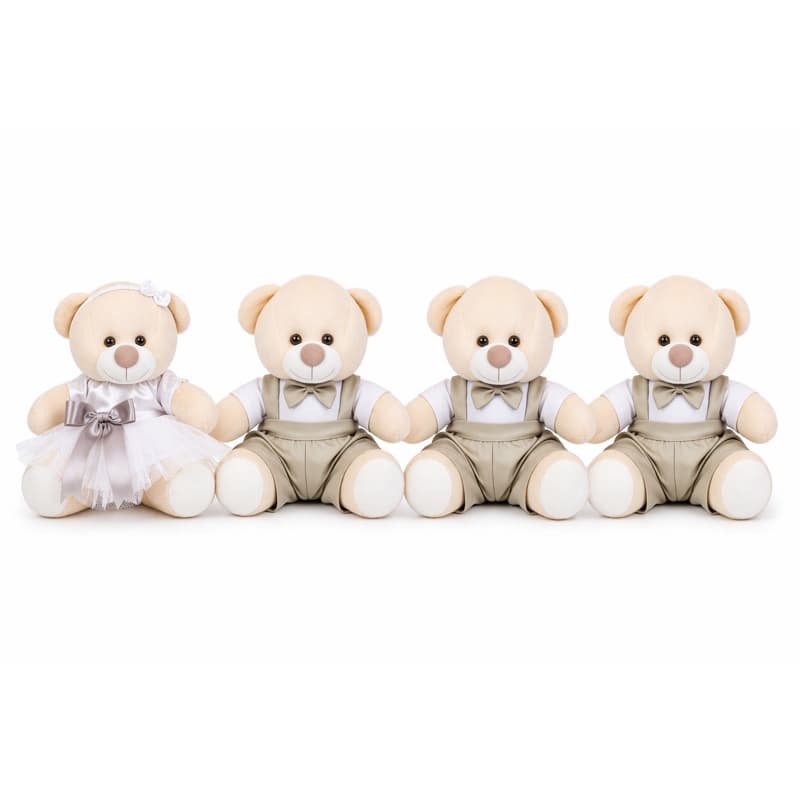 Kit  Caqui 4 Peças Ursinhos Pelúcia Pajem - Daminha Branca festas e decorações