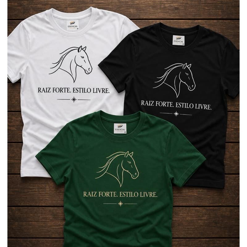 Camiseta Masculina Estilo Gaúcho Premium Cavalo Minimalista Raiz Forte Estilo Livre 100% Algodão Conforto