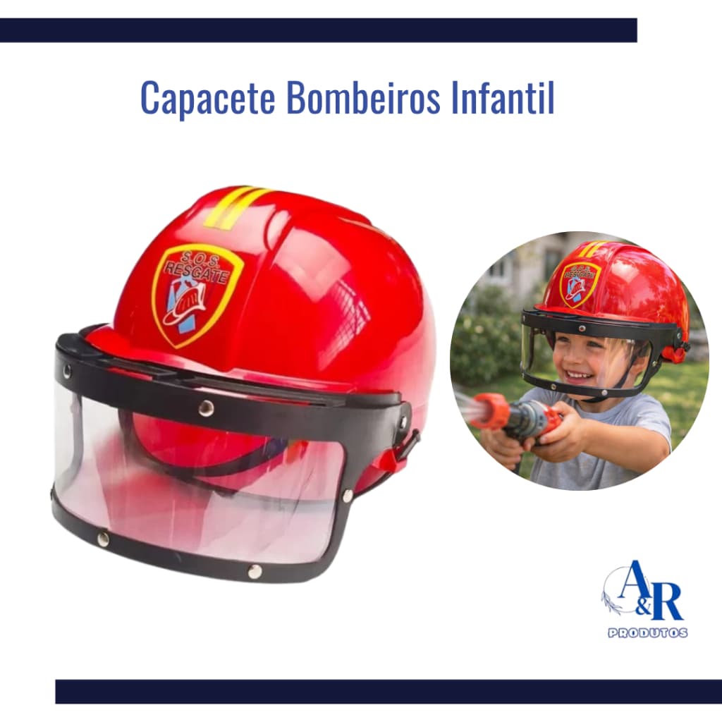 Capacete Corpo de Bombeiros Brinquedo Regulagem Fantasia Menino Menina