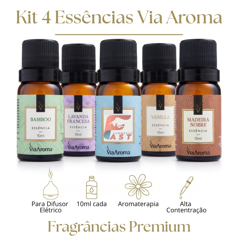 Kit 4 Essências para Difusor Aromatizador elétrico Via Aroma - 4 unidades