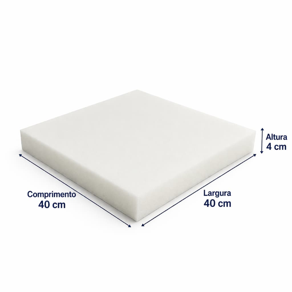 Espuma D28 Alta Densidade 40x40x4cm Ortopédica Conforto Premium Para Cadeira Sofá Pet
