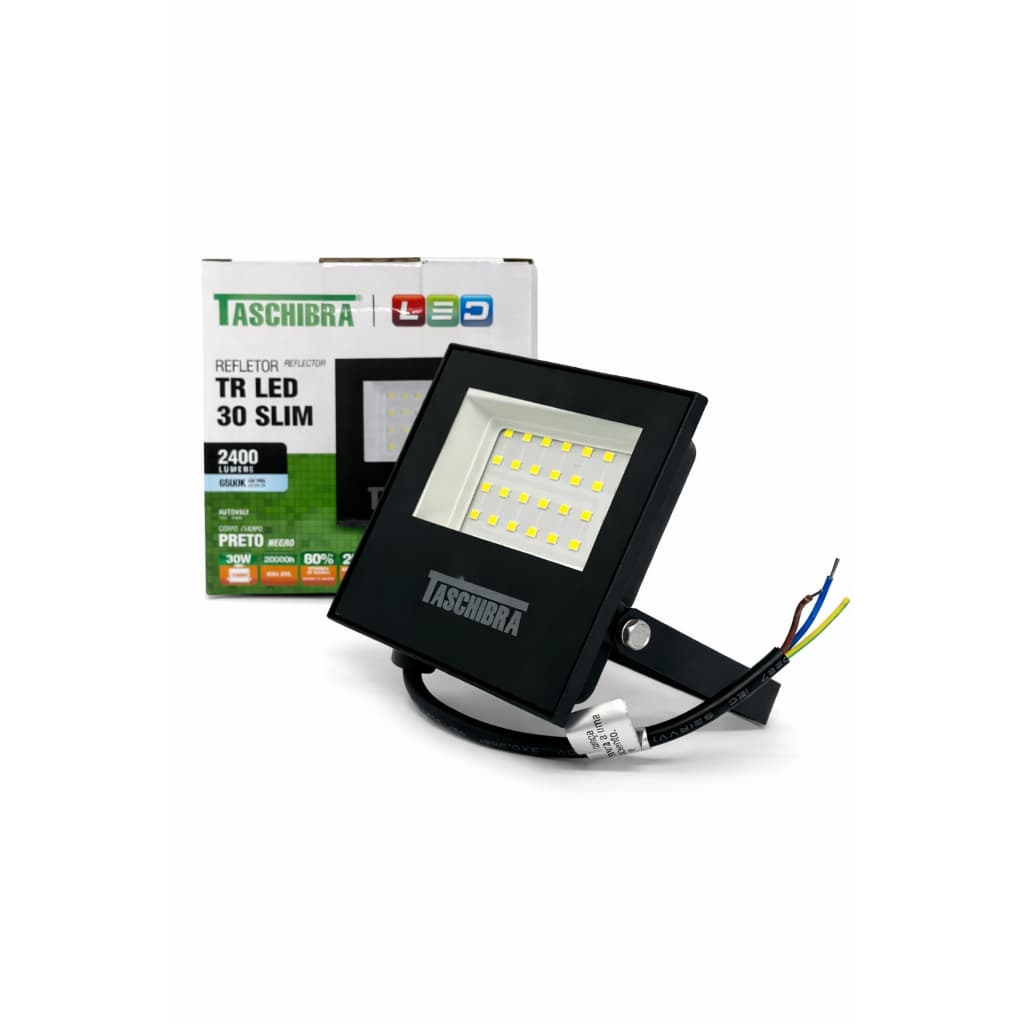 Kit 3x Refletor Led Preto 30w Slim Luz Branca P/poste taschibra