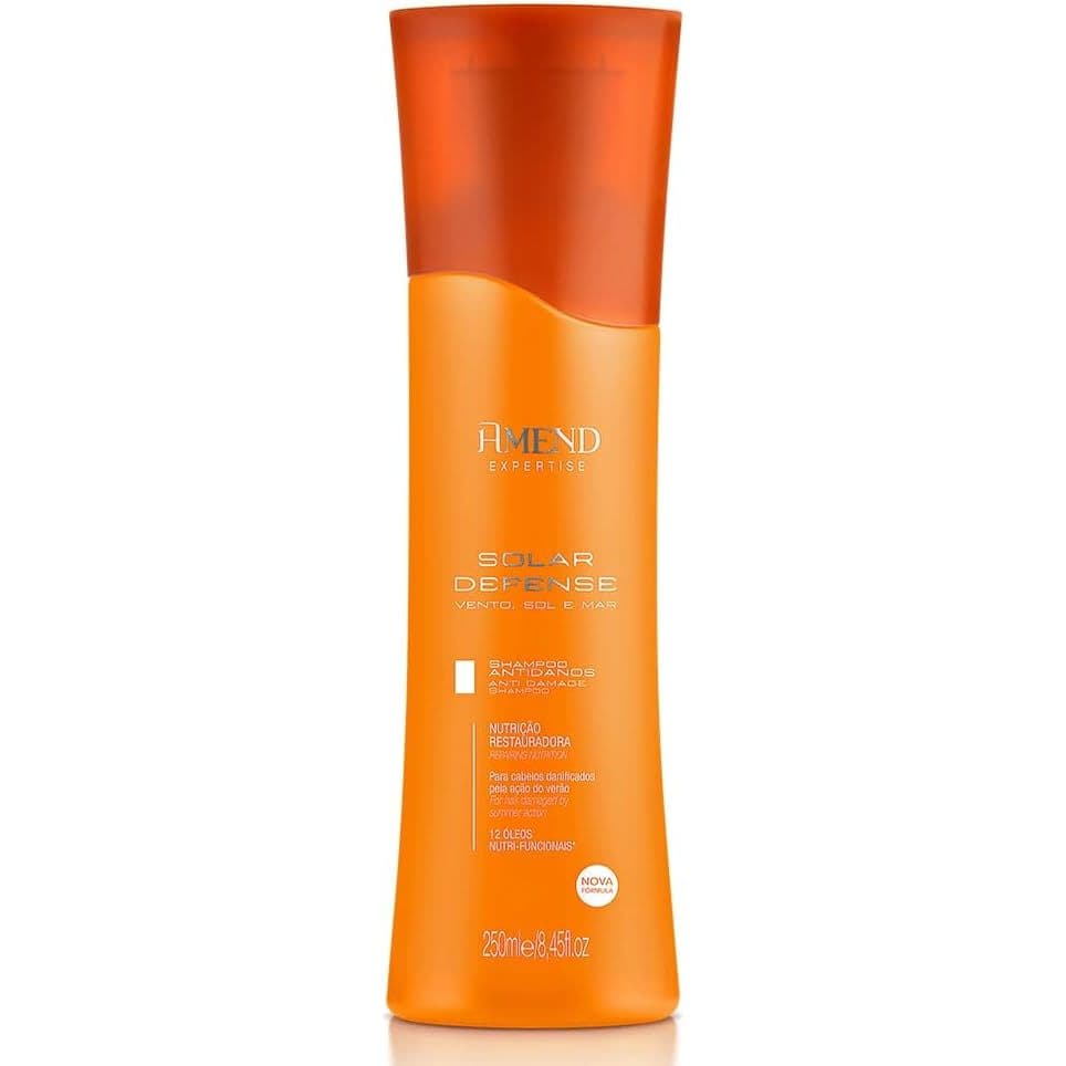 Shampoo Anti Danos Solar Amend, 250ml, Proteção Contra Sol e Mar, Controle de Frizz, Brilho e Flexibilidade, Vegano