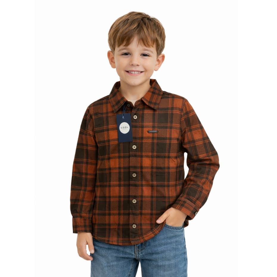Camisa Xadrez Infantil 100% Algodão Juvenil Camisa Xadrez Manga Longa Masculina Algodão