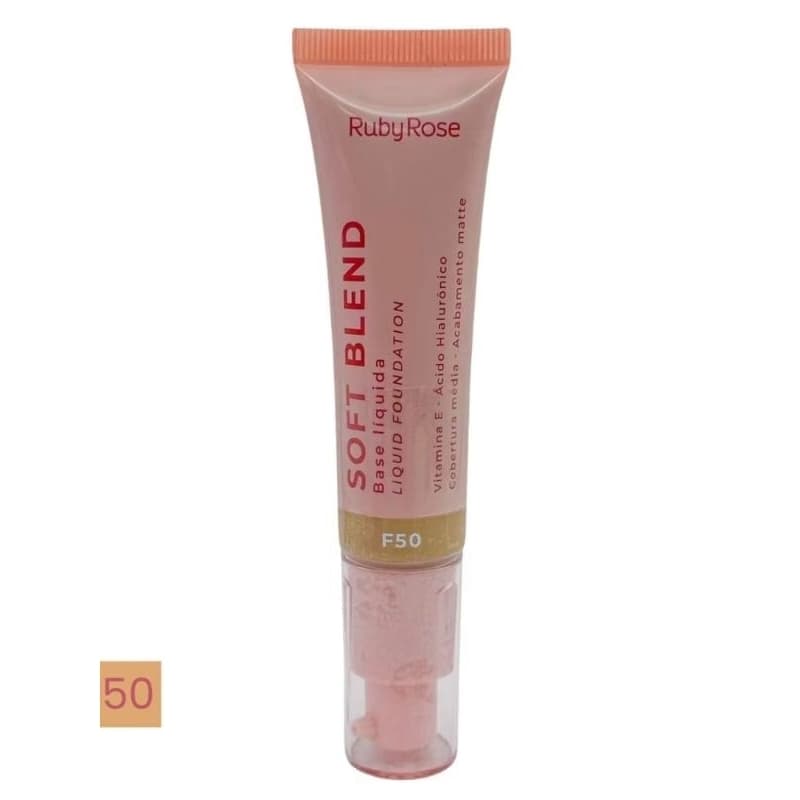 Base Líquida Soft Blend Ruby Rose Acabamento Matte | Cor F10 a F120 | Vitamina E e Ácido Hialurônic