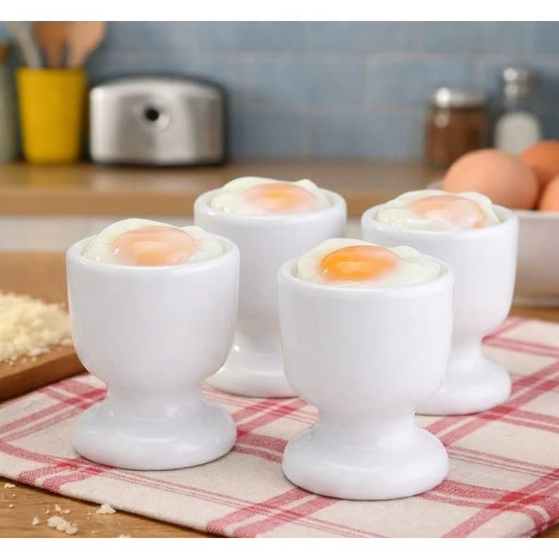 Kit 4 porta ovo pochê porcelana branca mesa posta cozinha restaurante