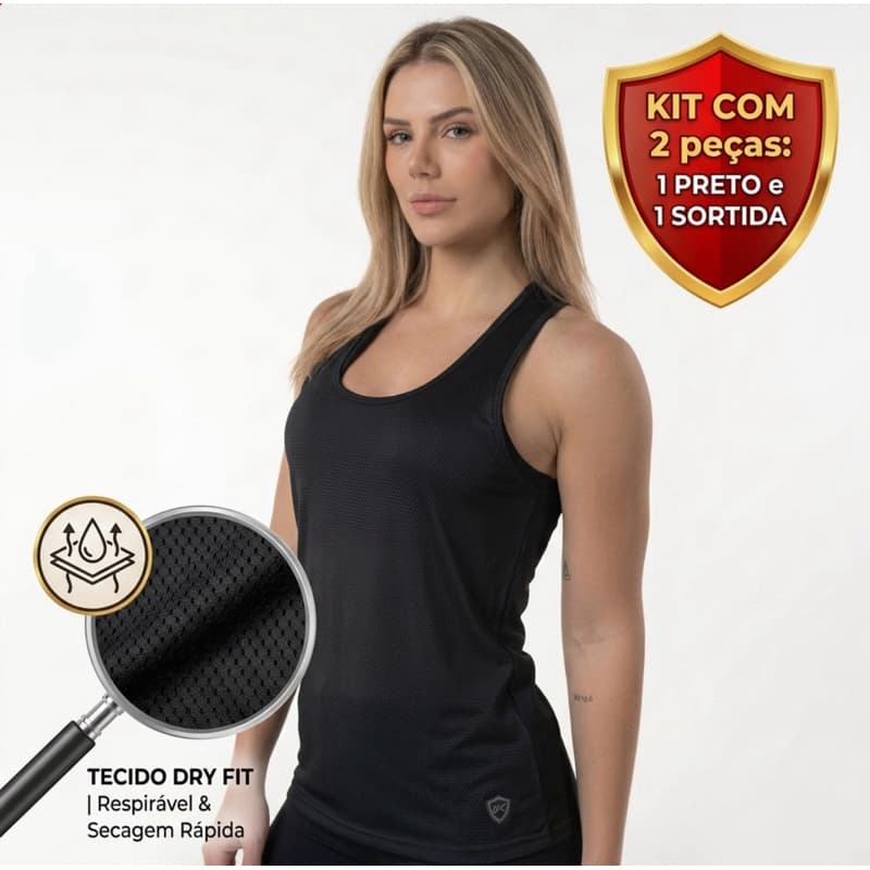 KIT 2 CAMISETAS REGATAS FEMININA DRY FIT ACADEMIA MALHAR TREINO CORRIDA ESPORTE RESPIRÁVEL LEVE
