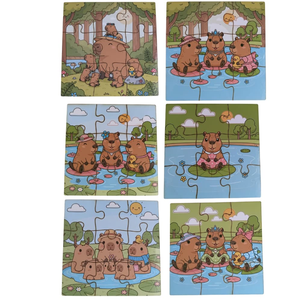 Kit 6 Quebra Cabeça Capivara Infantil MDF Capibara Brinquedo Pedagógico Educativo