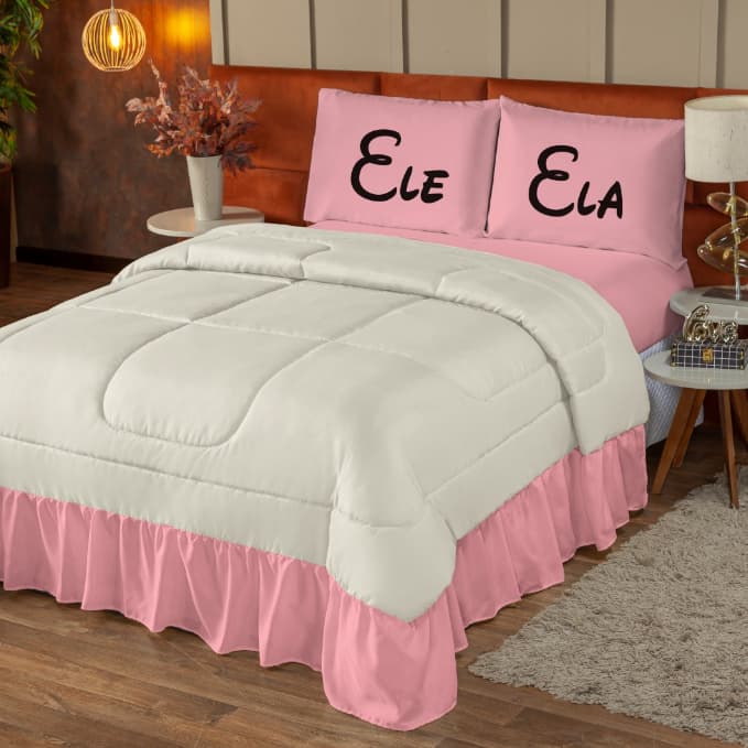 Colcha Queen 3 Peças - Ele E Ela Micro Percal 200 Fios