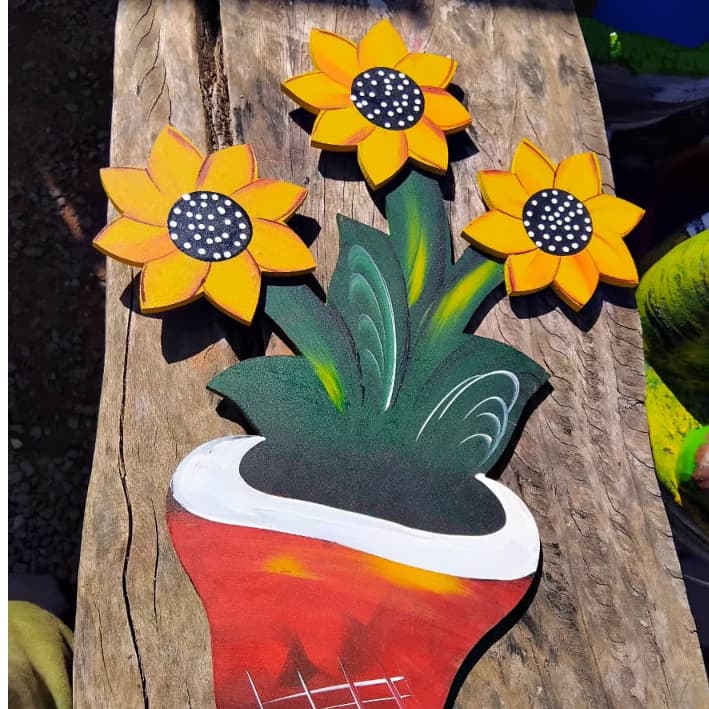 Girassol Parede Vaso Decoração Enfeite  Flor Artesanal Sala Cozinha Área Escritório Varanda Presente Achadinhos