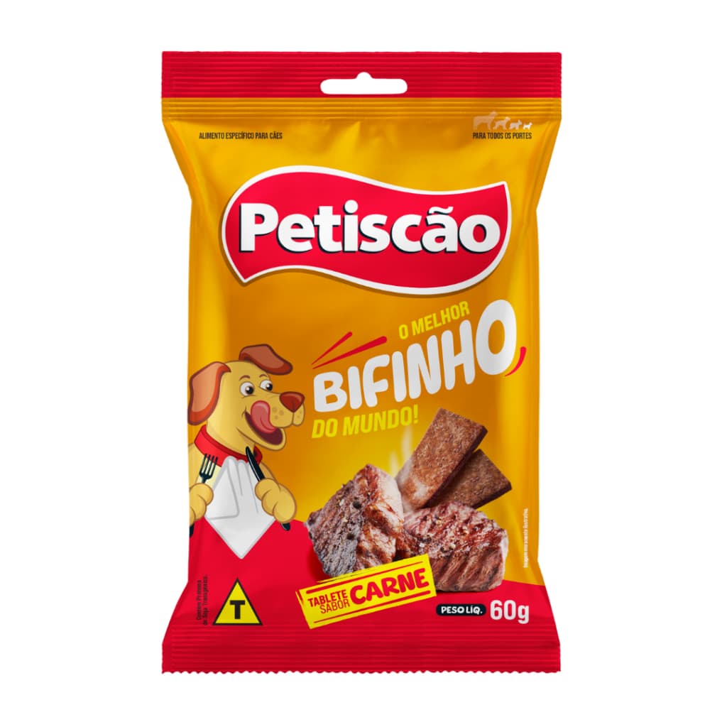 Bifinho Mastigável Petiscão Tablete Para Cães Carne 60g