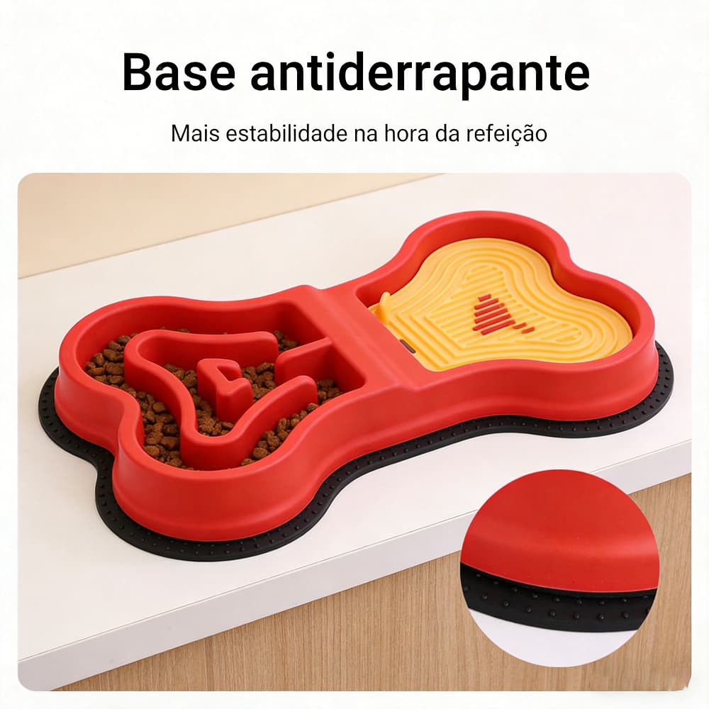 Comedouro Lento 2 em 1 para Cães e Gatos, Base Antiderrapante, Antengasque, Limpeza Fácil