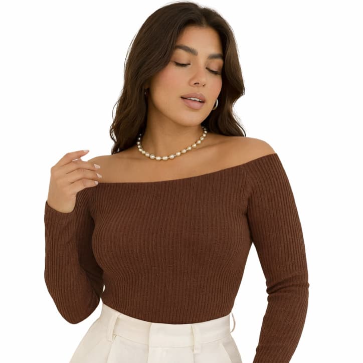 Blusa de Frio Ombro A Ombro Feminina Canelado Moda Outono Inverno Frio