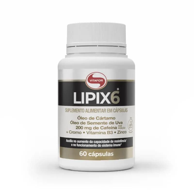 Vitafor Lipix 6 - 60 Cápsulas Termogênico para Emagrecimento e Energia Cafeína 200mg