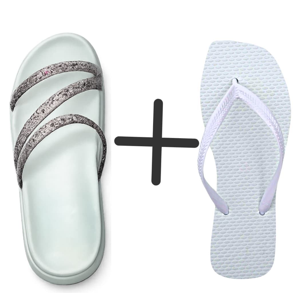 Chinelo Feminino Bico Quadrado + Papete Feminina Birken Correias Com Glitter Macio e Confortável
