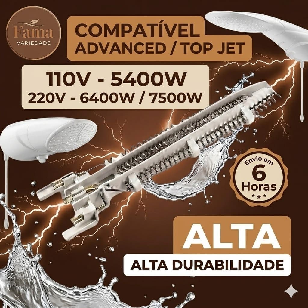 Resistência Ducha Advanced e Top Jet 110V - 6400W 220V - 6400W / 7500W Durável