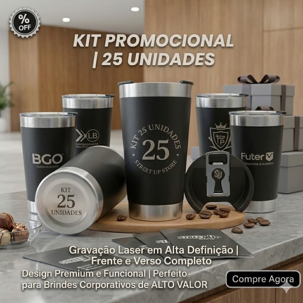 Kit 25 Copos Térmicos Inox 473ml Personalizados Laser Frente e Verso | Brinde