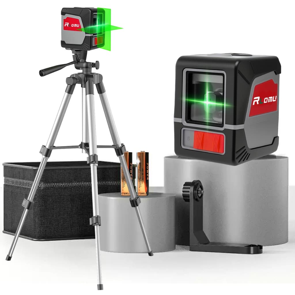 Nível A Laser Verde 2 Linhas IP54 360 Grau com Tripé Autonivelante 20m Precisão ±1mm/10m