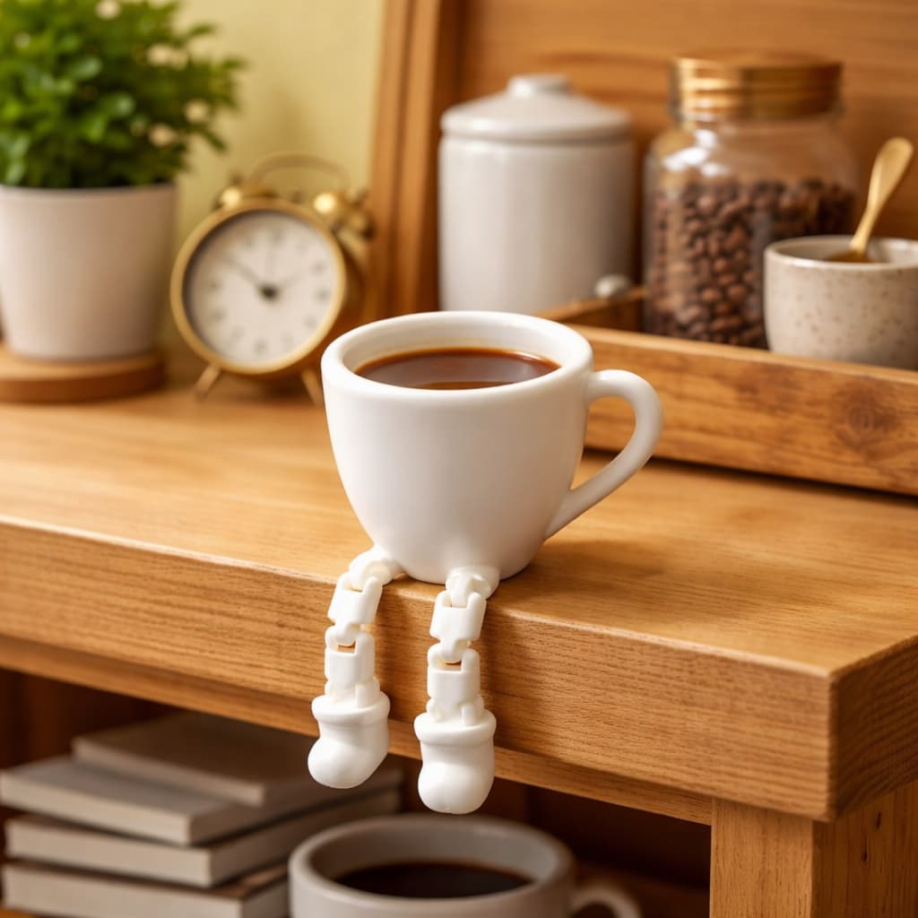 Miniatura Xícara Xícara com pernas Cantinho do café Xícara flutuante Decoração café Articuladaxicara