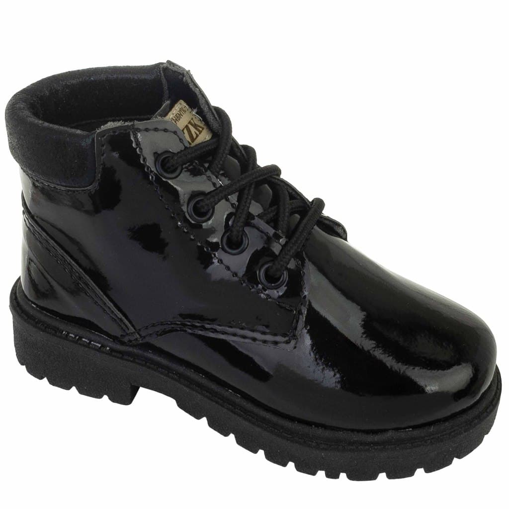 Bota infantil menina Verniz Cadarço Sola Tratorada Moda Tendência Inverno Confortável