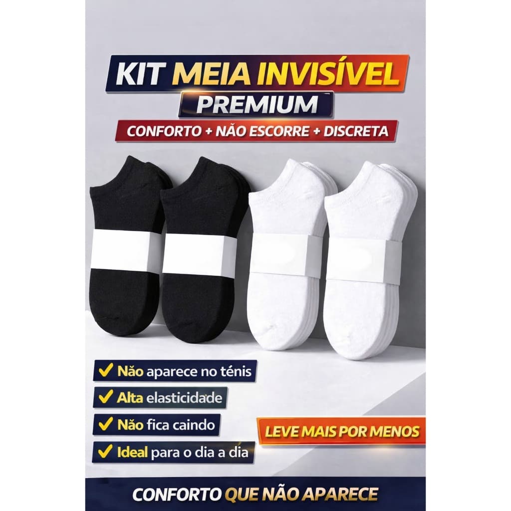 Meia Invisível 1 Par ou Kit 3/6/9/12 Pares Não Escorrega Confortável Não Aparece no Tênis
