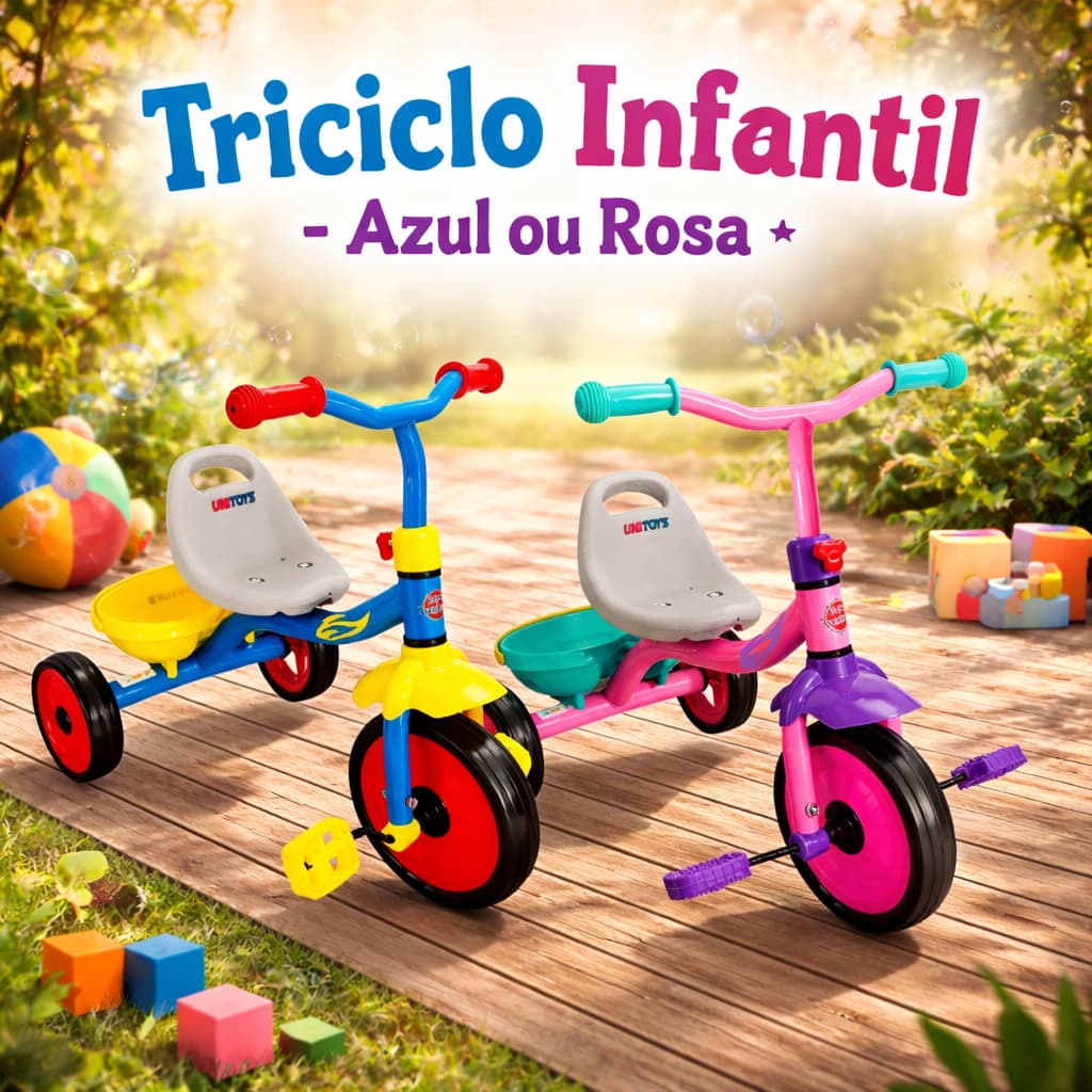 Triciclo Infantil - Azul ou Rosa até 30kg Unitoys Seguro
