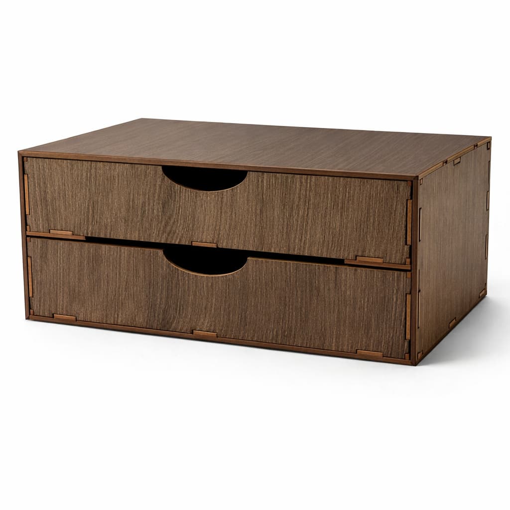 Organizador 2 Gavetas Marrom Rustico Suporte De Monitor Em MDF De Folhas A4 Para Documentos
