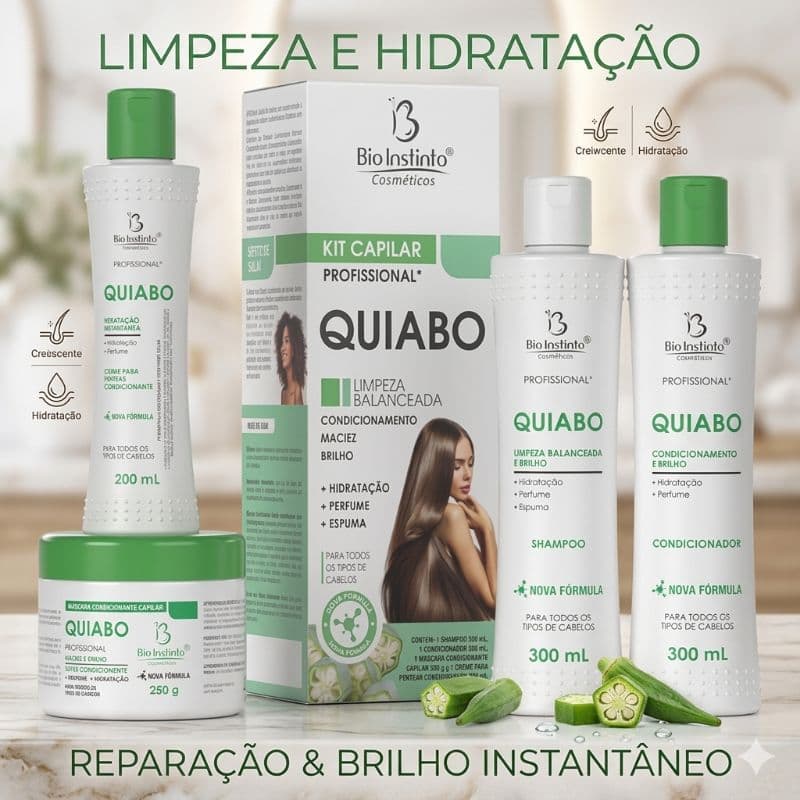 Kit Quiabo Bio Instinto Completo Força e Nutrição Capilar - Reparação de Fios Danificados 4 Produtos