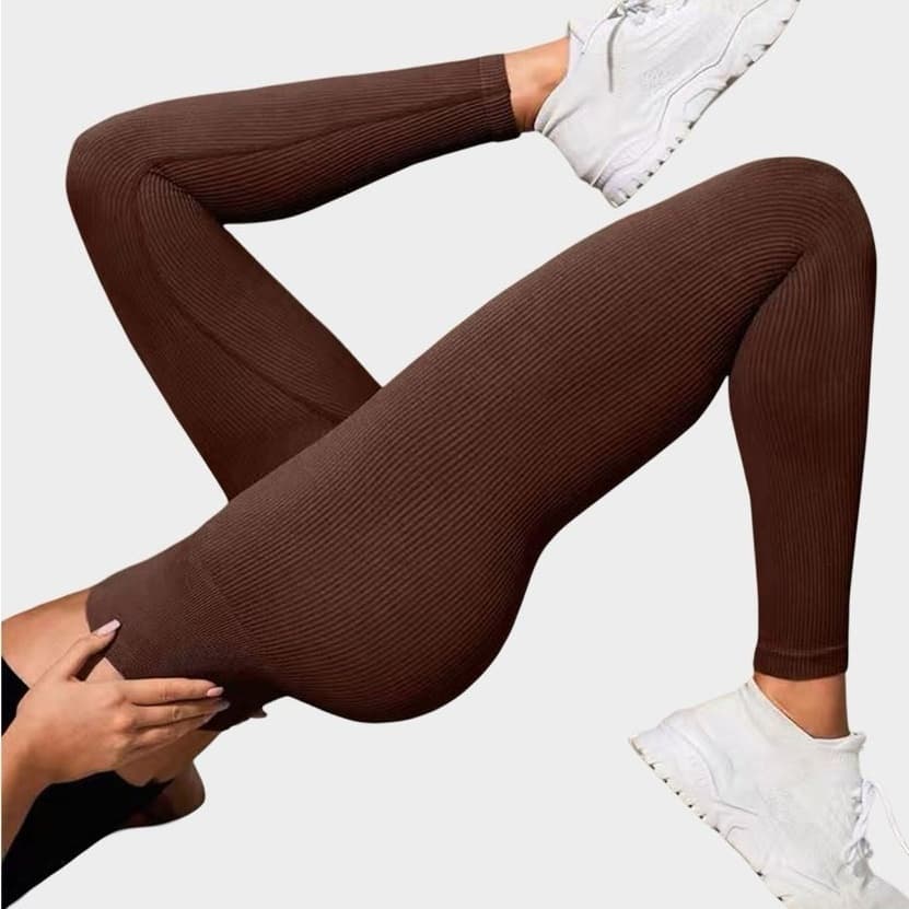 Calça Legging Canelada de Cintura Alta Sem Costura para Academia Feminina, Elástica e Fitness