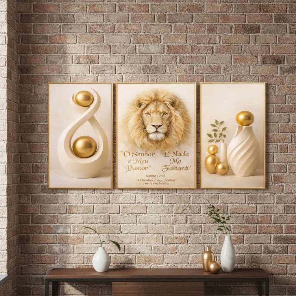 Quadro Sala Leao O Senhor E Meus Pastor Vasos Nordicos Bege