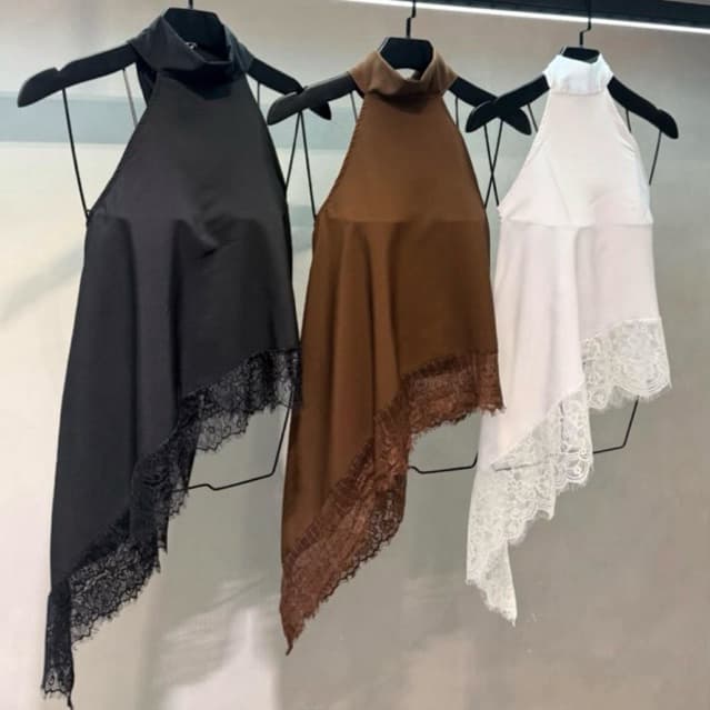 Blusa Assimétrica Com renda Gola alta Frente única tendência Inverno Bata elegante Nivia