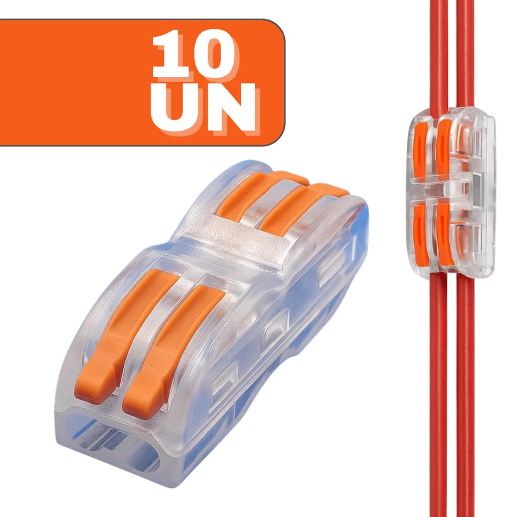 Conector de Fio Tipo Wago Emenda Rapida Alavanca 2 Vias 10 Unidades Alta Durabilidade Segurança