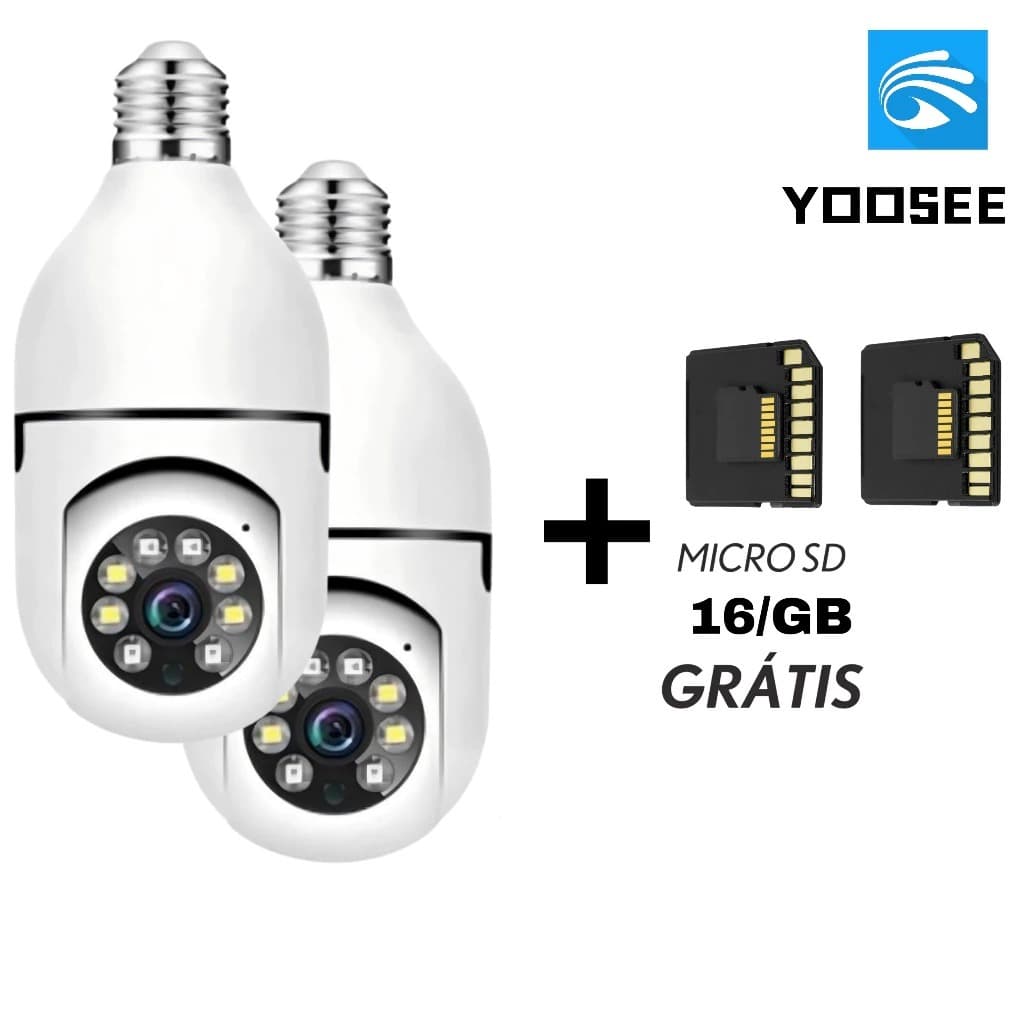 KIT2 Câmera wifi ip sem fio giratória 360 encaixe lampada bocal rosca ptz visão noturna+MICROSD 16GB