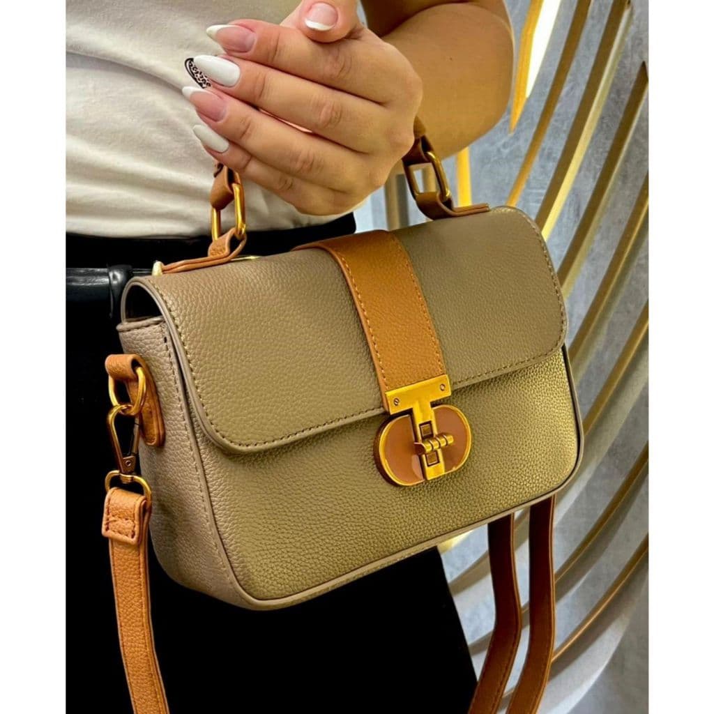 Bolsa Feminina Miss Dong Clássica Duas Cores Elegante Alça de Mão e Transversal