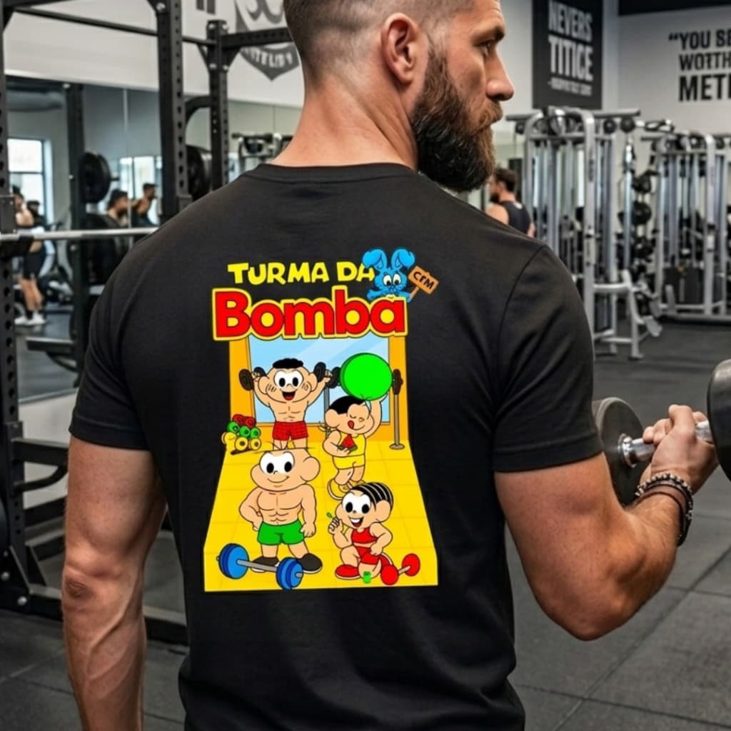 Camiseta masculina 100% Algodão TURMA DA BOMBA Roupa de treino Crossfit  Look de Academia Promoção