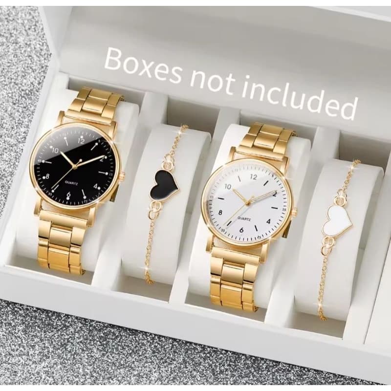 Relógio Feminino Elegante Dourado + Pulseira Coração Presente Perfeito Barato