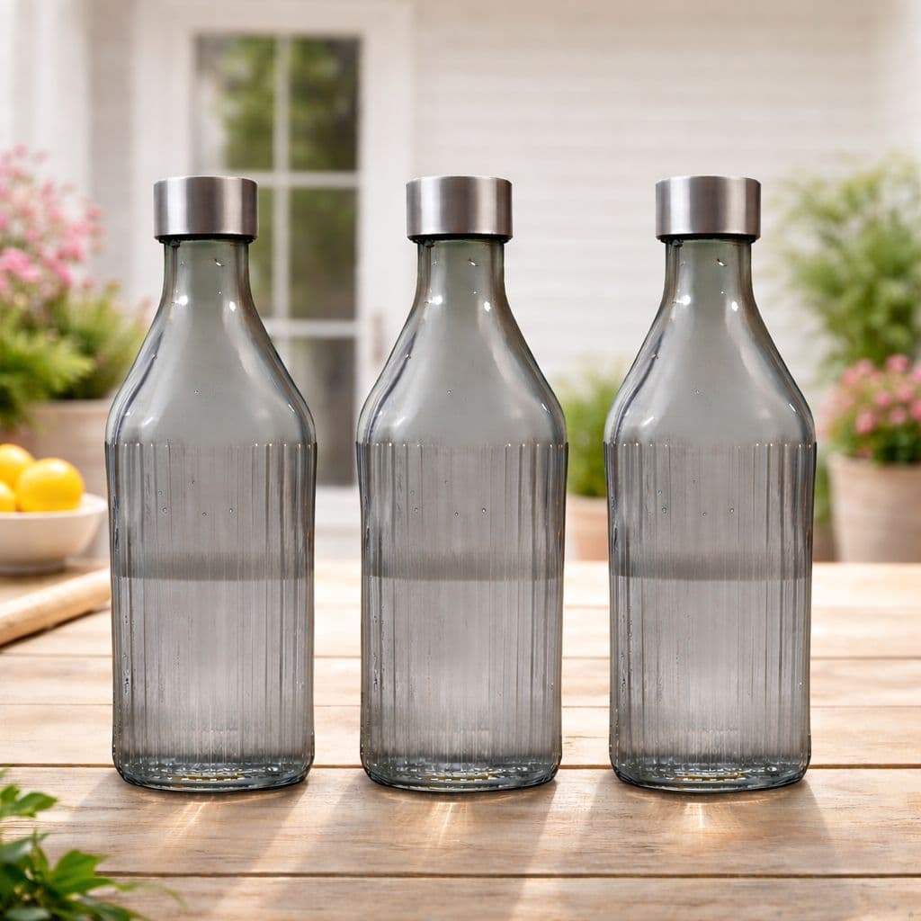 Kit 3 Garrafas De Vidro 1litro Canelada Agua Suco Geladeira