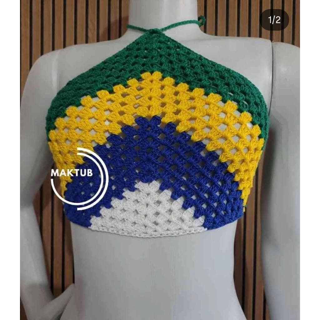 Top Brasil Versátil 5 em 1 de Crochê Brasil Bandana de Crochet do Brasil Cropped em Crochê do Brasil