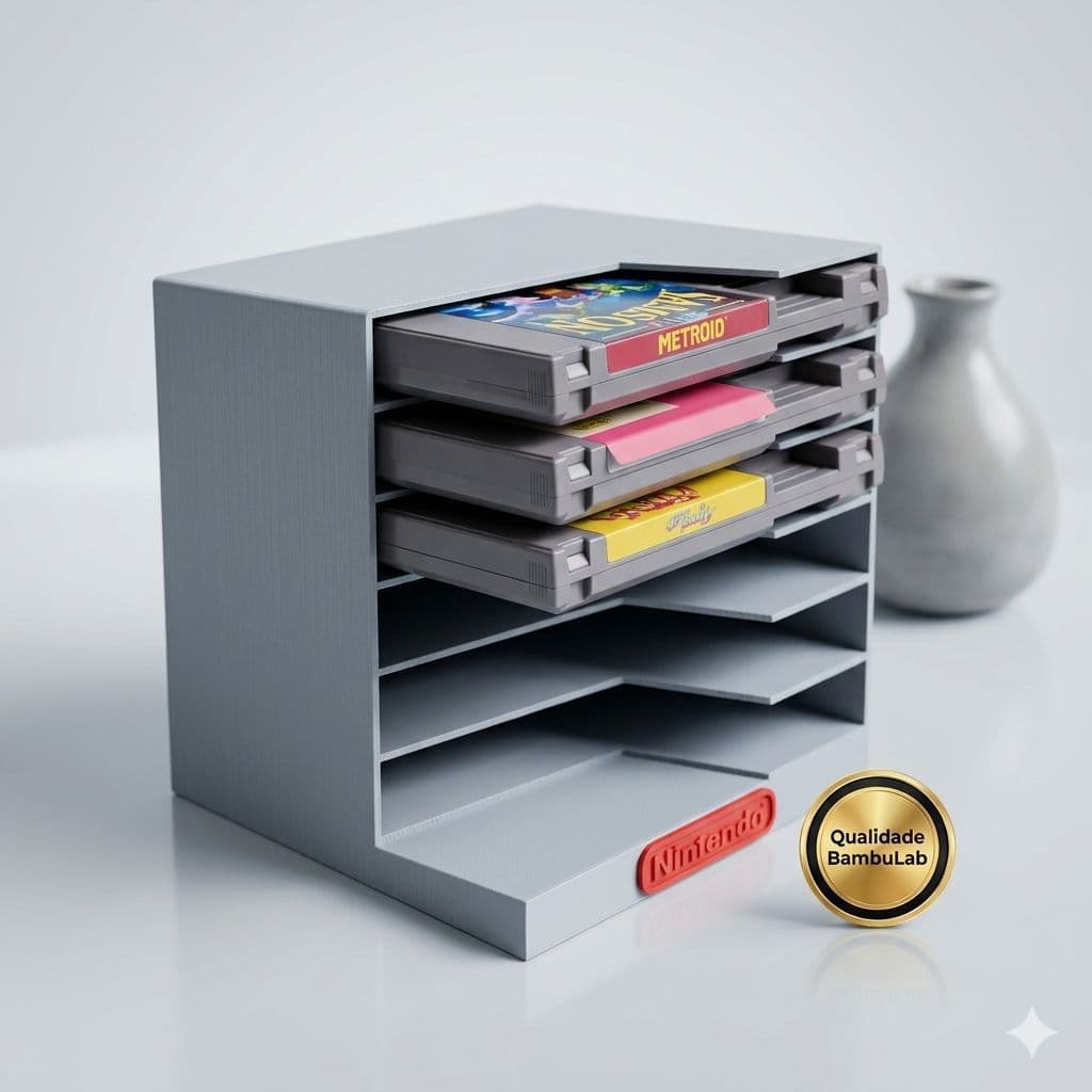 Suporte Organizador para Cartuchos Nintendo NES 6 ou 10 Slots Impresso em 3D