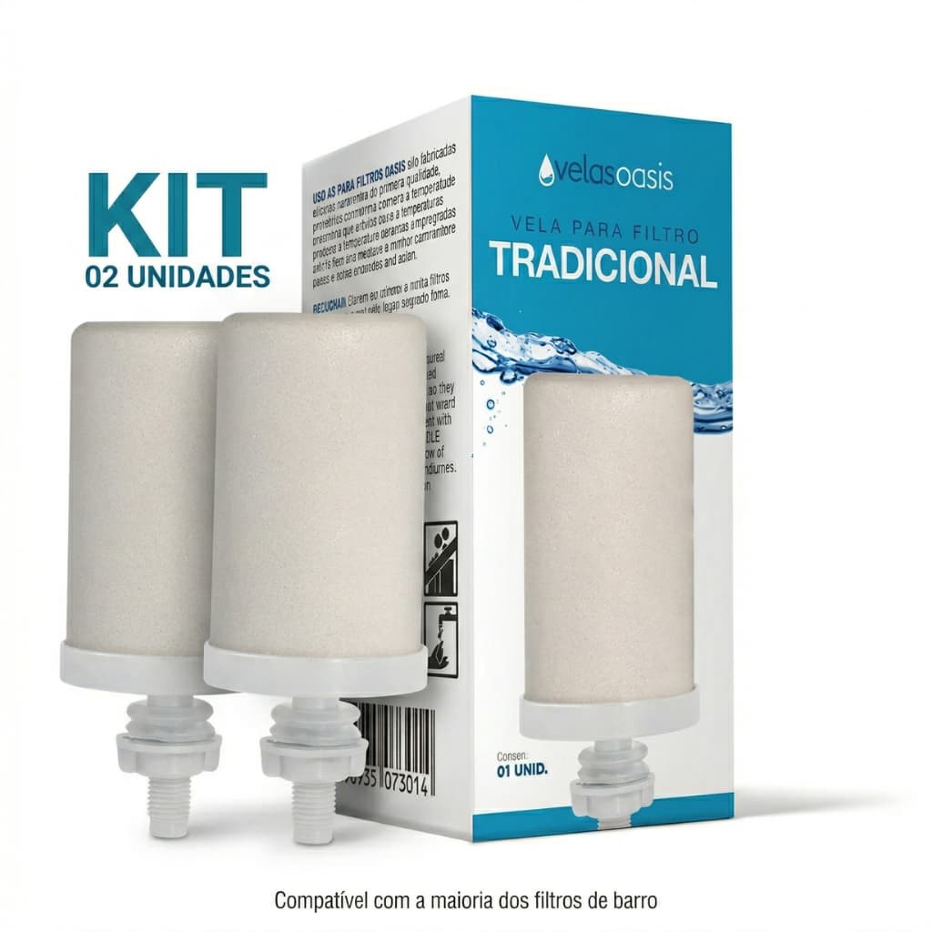 Vela Alcalina Para filtro de Barro Kit C/ 2 Velas Tradicional Oasis